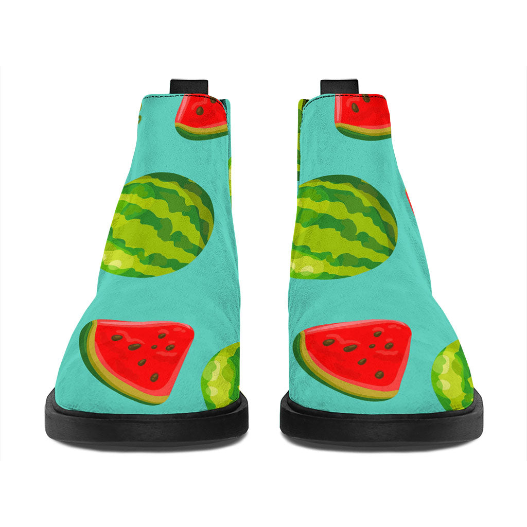 Blue Summer Watermelon Pattern Print Flat Ankle Boots