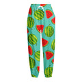 Blue Summer Watermelon Pattern Print Fleece Lined Knit Pants