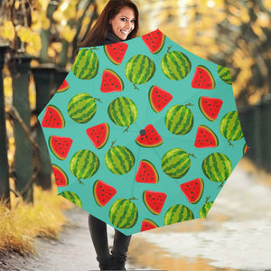 Blue Summer Watermelon Pattern Print Foldable Umbrella