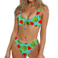 Blue Summer Watermelon Pattern Print Front Bow Tie Bikini