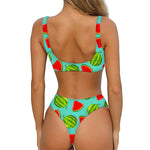Blue Summer Watermelon Pattern Print Front Bow Tie Bikini