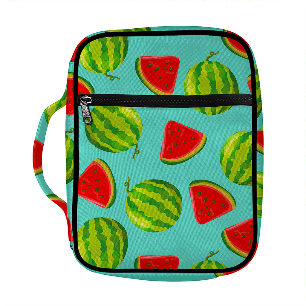 Blue Summer Watermelon Pattern Print Front Pocket Bible Bag