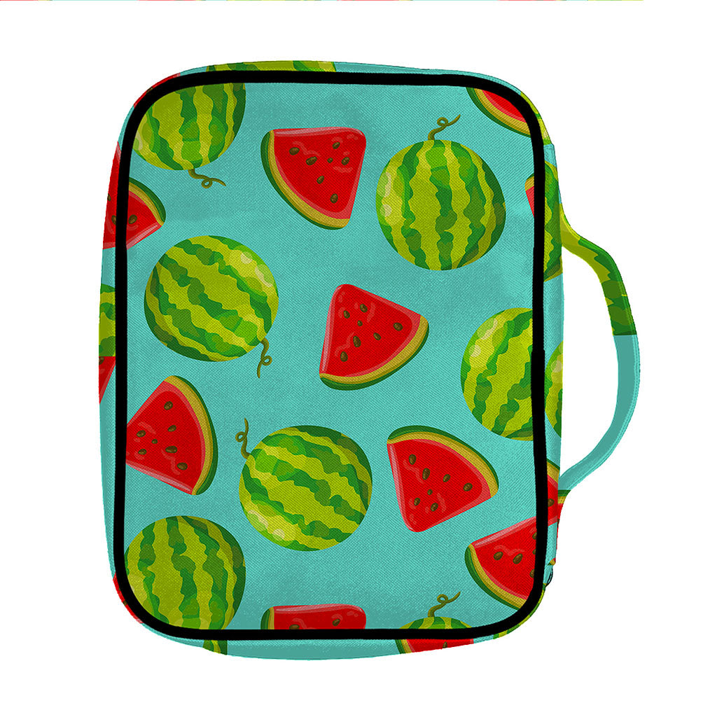 Blue Summer Watermelon Pattern Print Front Pocket Bible Bag