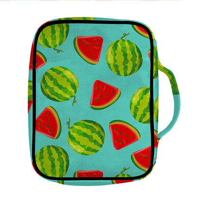 Blue Summer Watermelon Pattern Print Front Pocket Bible Bag
