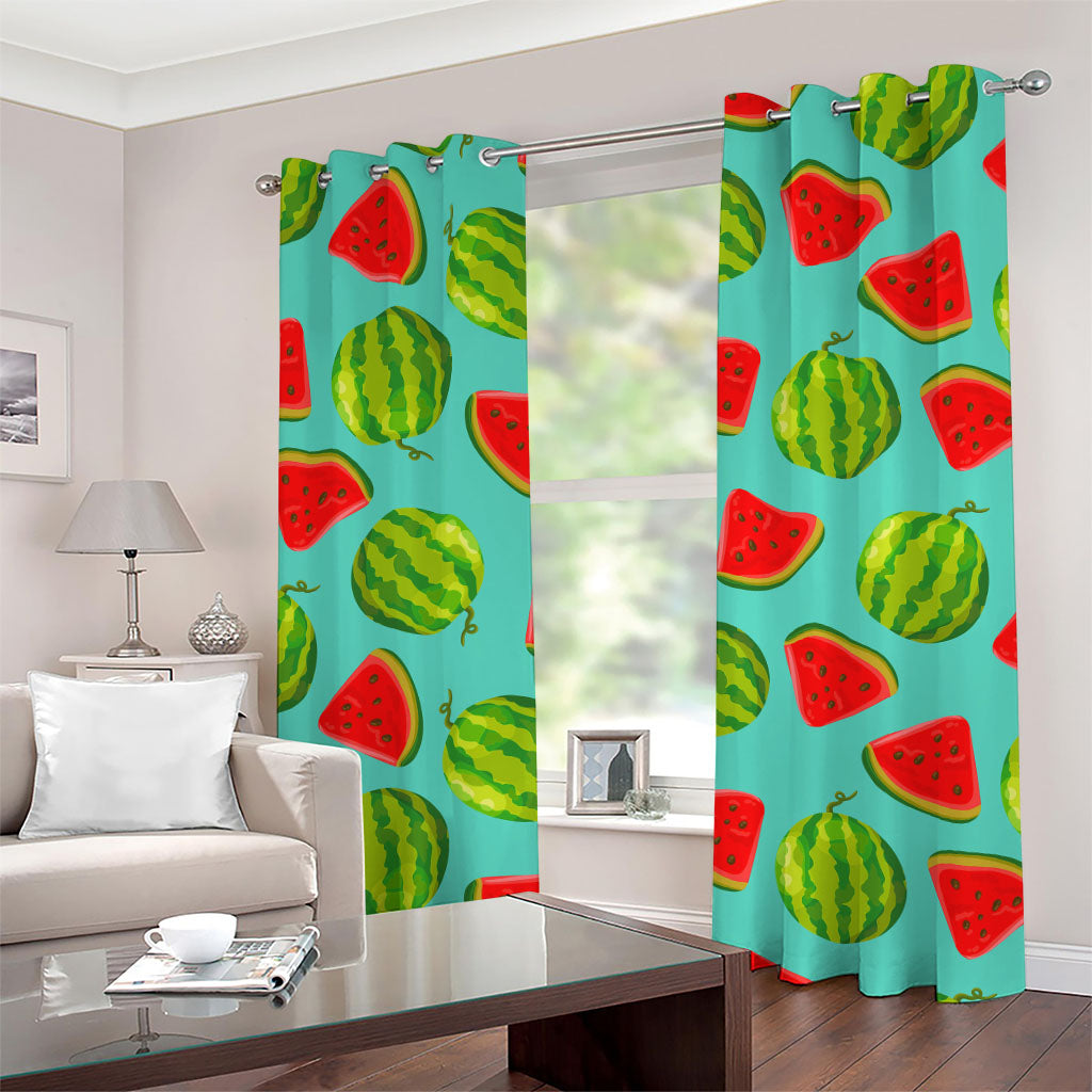 Blue Summer Watermelon Pattern Print Grommet Curtains