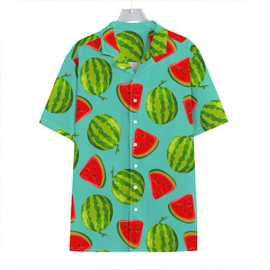 Blue Summer Watermelon Pattern Print Hawaiian Shirt