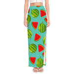 Blue Summer Watermelon Pattern Print High Slit Maxi Skirt