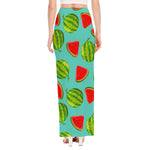 Blue Summer Watermelon Pattern Print High Slit Maxi Skirt