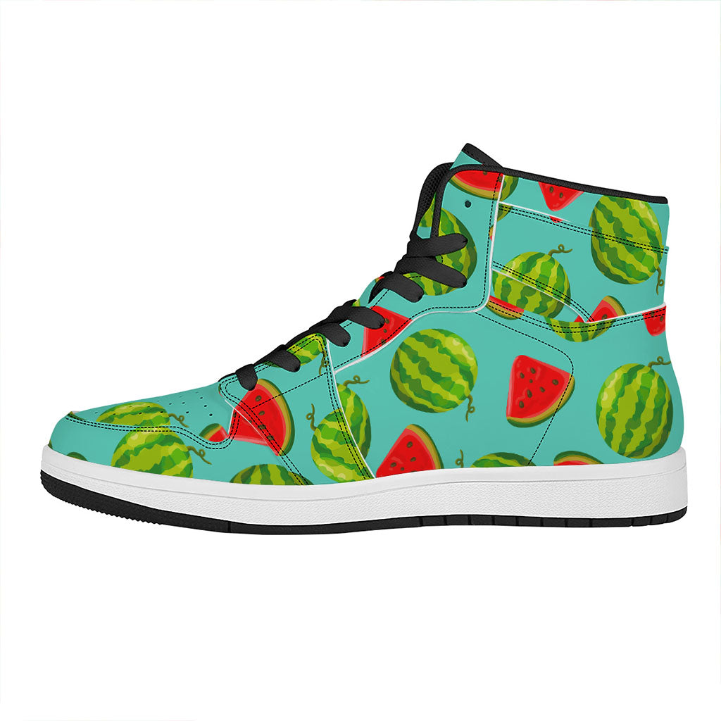 Blue Summer Watermelon Pattern Print High Top Leather Sneakers