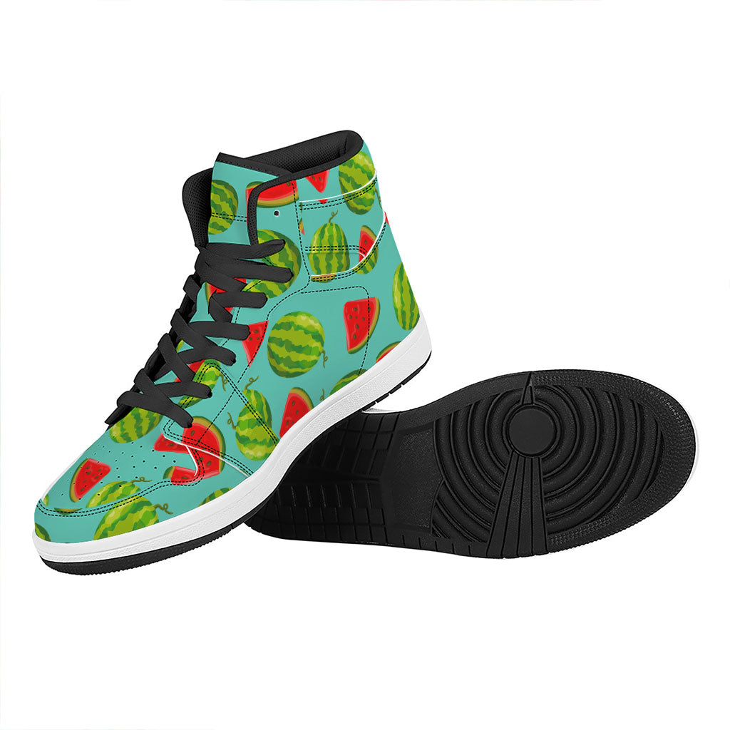 Blue Summer Watermelon Pattern Print High Top Leather Sneakers