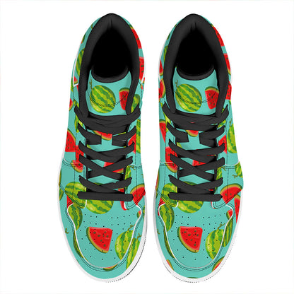 Blue Summer Watermelon Pattern Print High Top Leather Sneakers