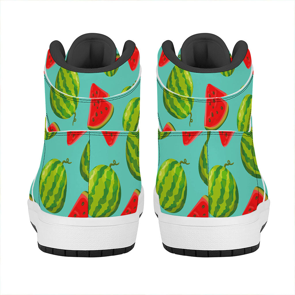 Blue Summer Watermelon Pattern Print High Top Leather Sneakers