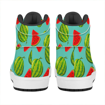 Blue Summer Watermelon Pattern Print High Top Leather Sneakers
