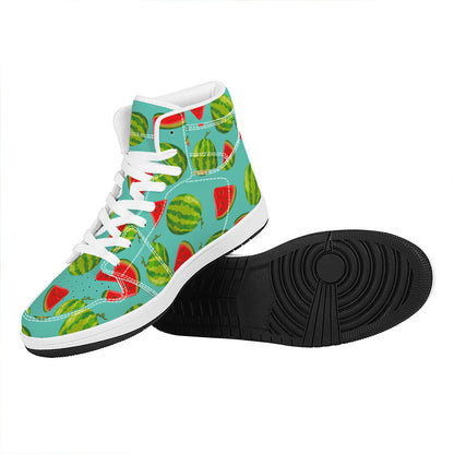 Blue Summer Watermelon Pattern Print High Top Leather Sneakers