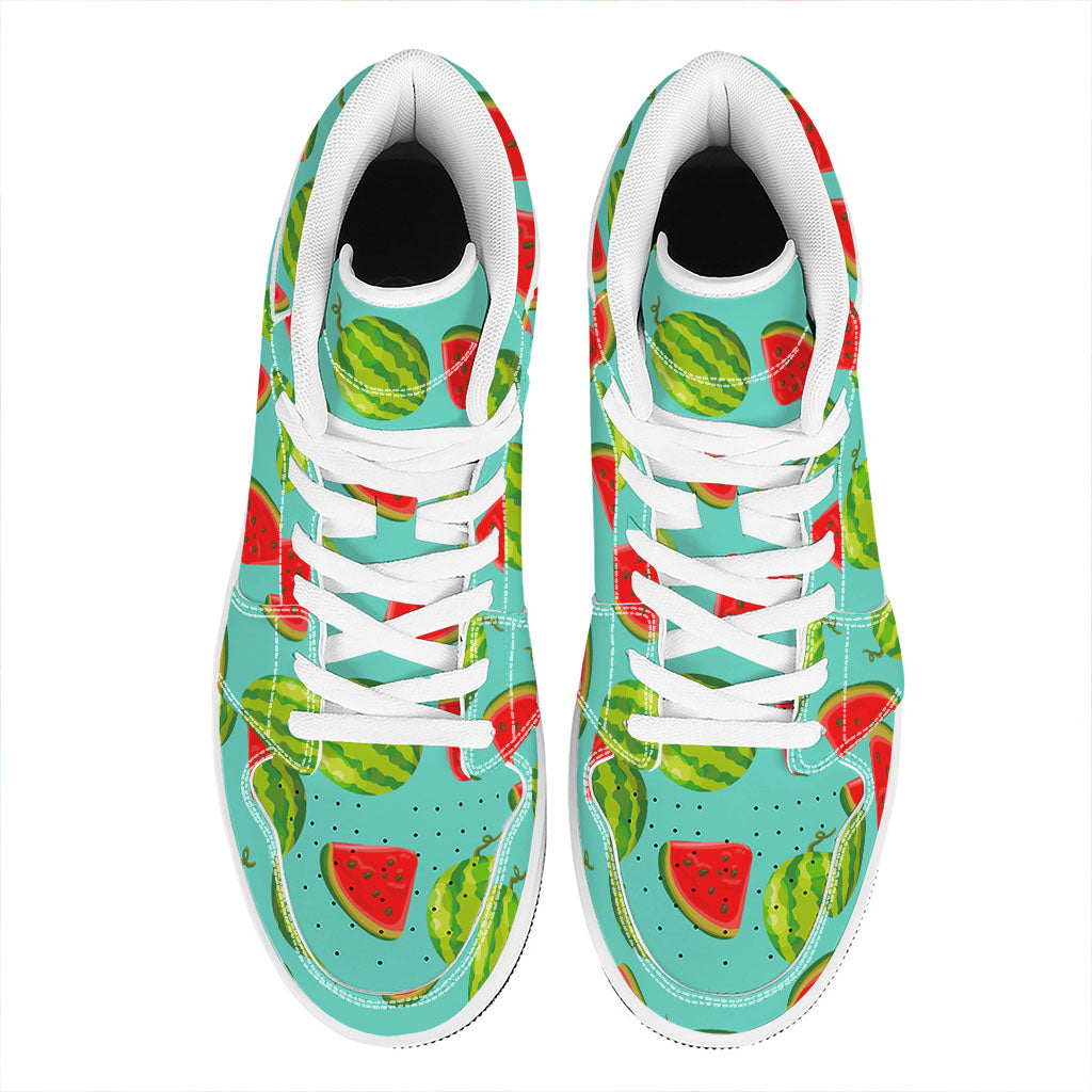 Blue Summer Watermelon Pattern Print High Top Leather Sneakers