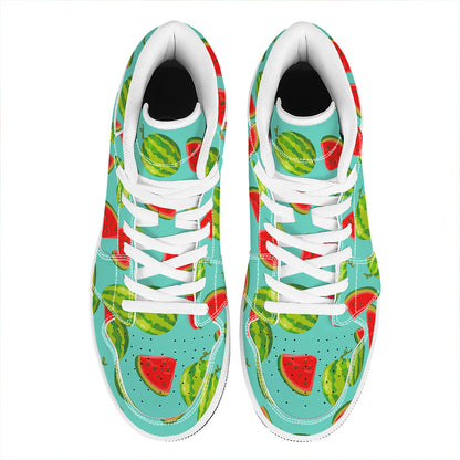 Blue Summer Watermelon Pattern Print High Top Leather Sneakers