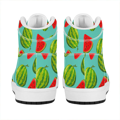 Blue Summer Watermelon Pattern Print High Top Leather Sneakers