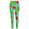 Blue Summer Watermelon Pattern Print High-Waisted Pocket Leggings