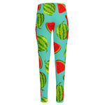 Blue Summer Watermelon Pattern Print High-Waisted Pocket Leggings