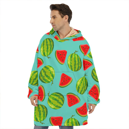 Blue Summer Watermelon Pattern Print Hoodie Blanket