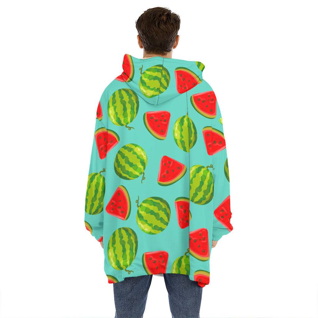 Blue Summer Watermelon Pattern Print Hoodie Blanket