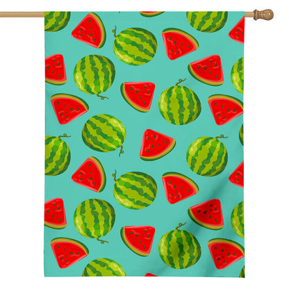 Blue Summer Watermelon Pattern Print House Flag