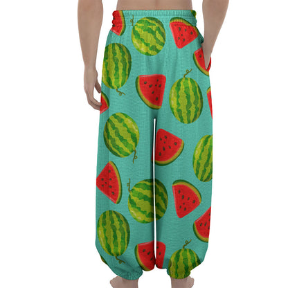 Blue Summer Watermelon Pattern Print Lantern Pants