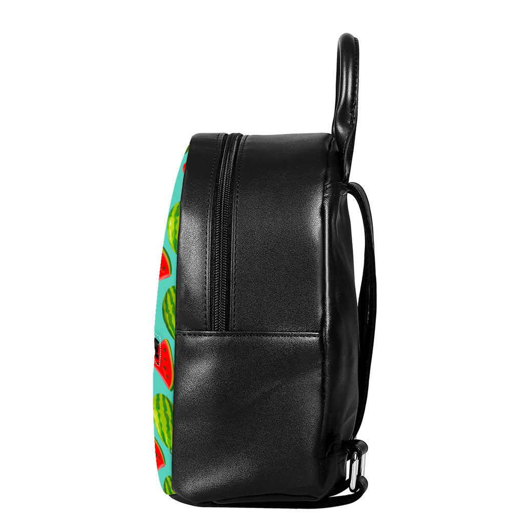 Blue Summer Watermelon Pattern Print Leather Backpack