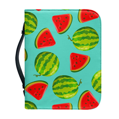Blue Summer Watermelon Pattern Print Leather Bible Cover