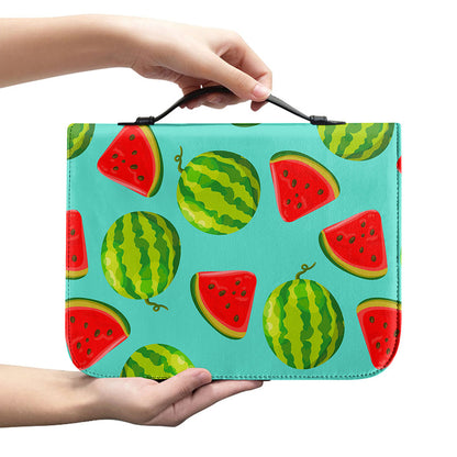 Blue Summer Watermelon Pattern Print Leather Bible Cover