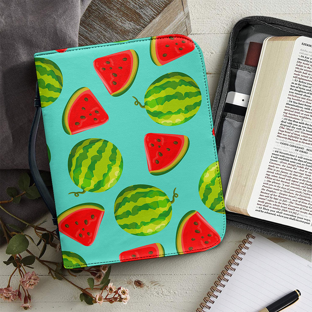 Blue Summer Watermelon Pattern Print Leather Bible Cover