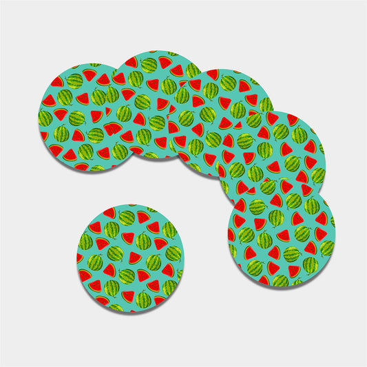 Blue Summer Watermelon Pattern Print Leather Coaster Set