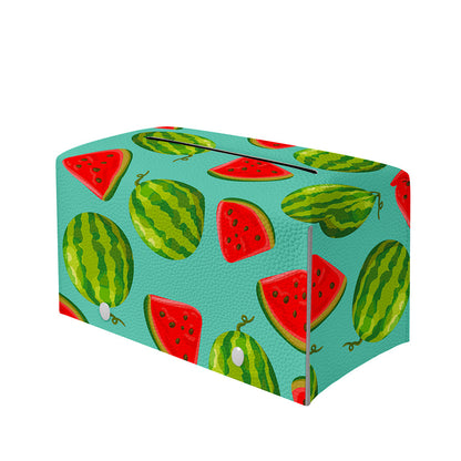 Blue Summer Watermelon Pattern Print Leather Tissue Box Cover