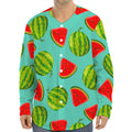 Blue Summer Watermelon Pattern Print Long Sleeve Baseball Jersey