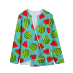 Blue Summer Watermelon Pattern Print Long Sleeve Short Coat
