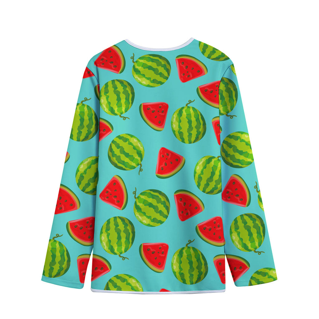 Blue Summer Watermelon Pattern Print Long Sleeve Short Coat