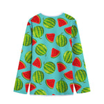 Blue Summer Watermelon Pattern Print Long Sleeve Short Coat
