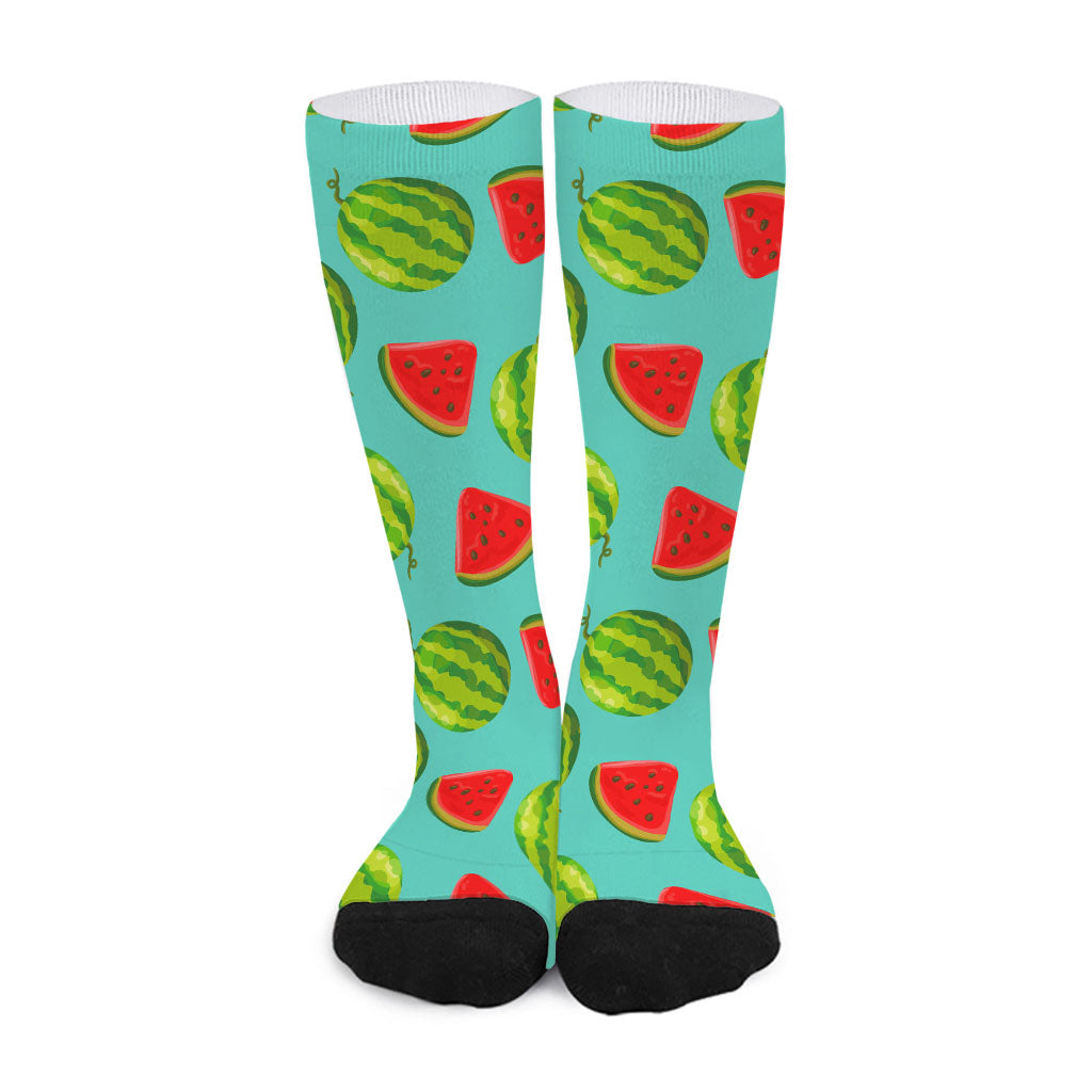 Blue Summer Watermelon Pattern Print Long Socks
