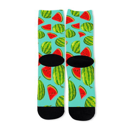 Blue Summer Watermelon Pattern Print Long Socks