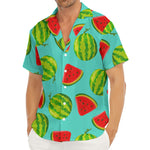 Blue Summer Watermelon Pattern Print Men's Deep V-Neck Shirt