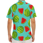 Blue Summer Watermelon Pattern Print Men's Deep V-Neck Shirt