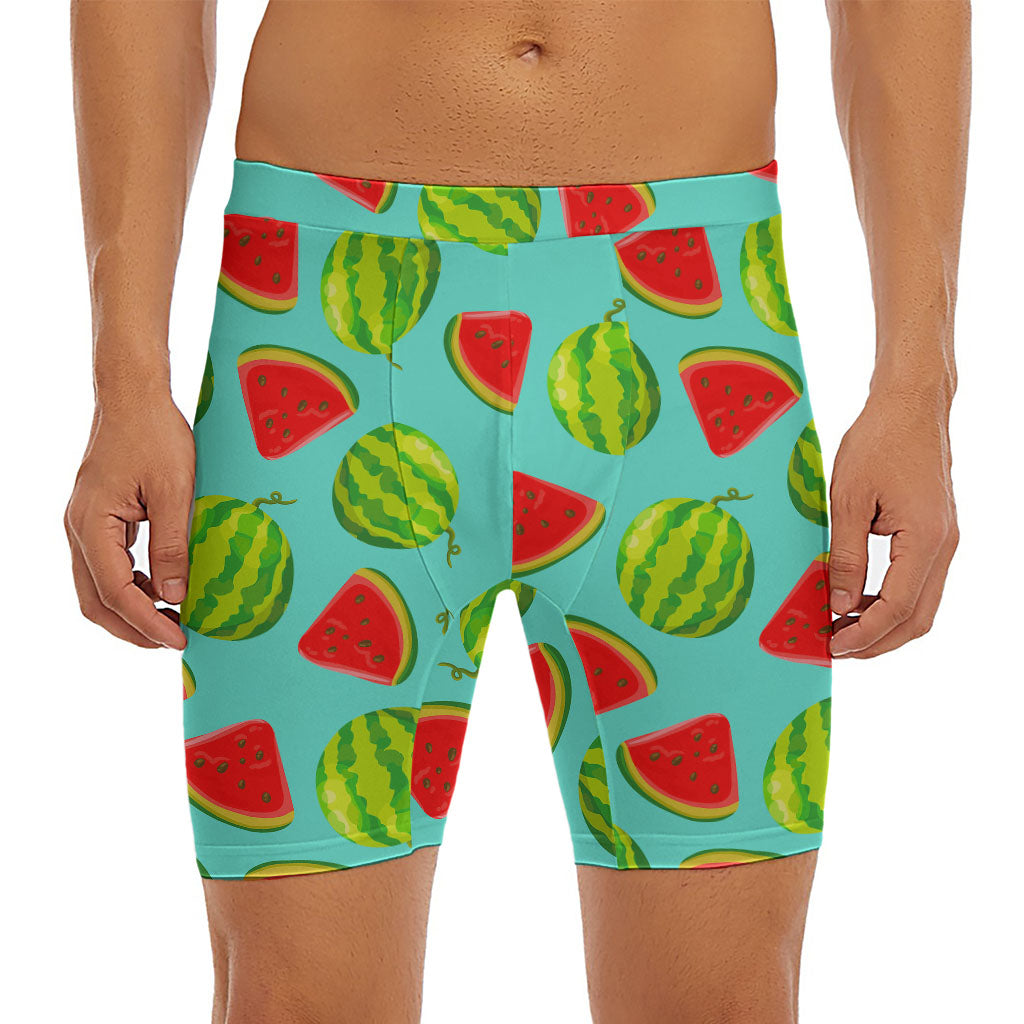 Blue Summer Watermelon Pattern Print Men's Long Boxer Briefs