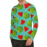 Blue Summer Watermelon Pattern Print Men's Long Sleeve Rash Guard