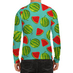 Blue Summer Watermelon Pattern Print Men's Long Sleeve Rash Guard