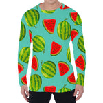 Blue Summer Watermelon Pattern Print Men's Long Sleeve T-Shirt