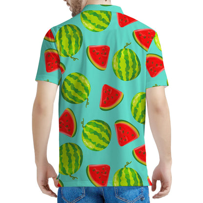 Blue Summer Watermelon Pattern Print Men's Polo Shirt