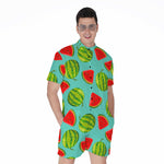Blue Summer Watermelon Pattern Print Men's Rompers
