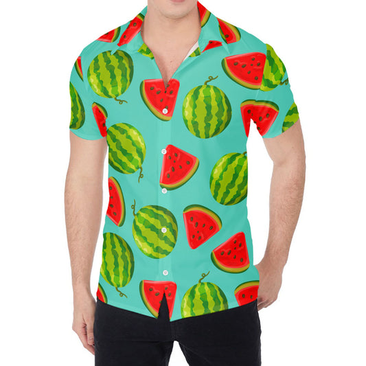 Blue Summer Watermelon Pattern Print Men's Shirt