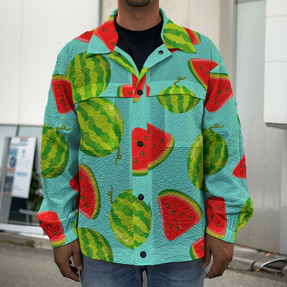 Blue Summer Watermelon Pattern Print Men's Shirt Jacket