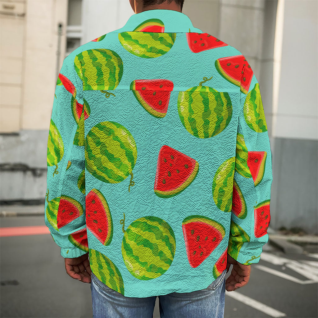 Blue Summer Watermelon Pattern Print Men's Shirt Jacket